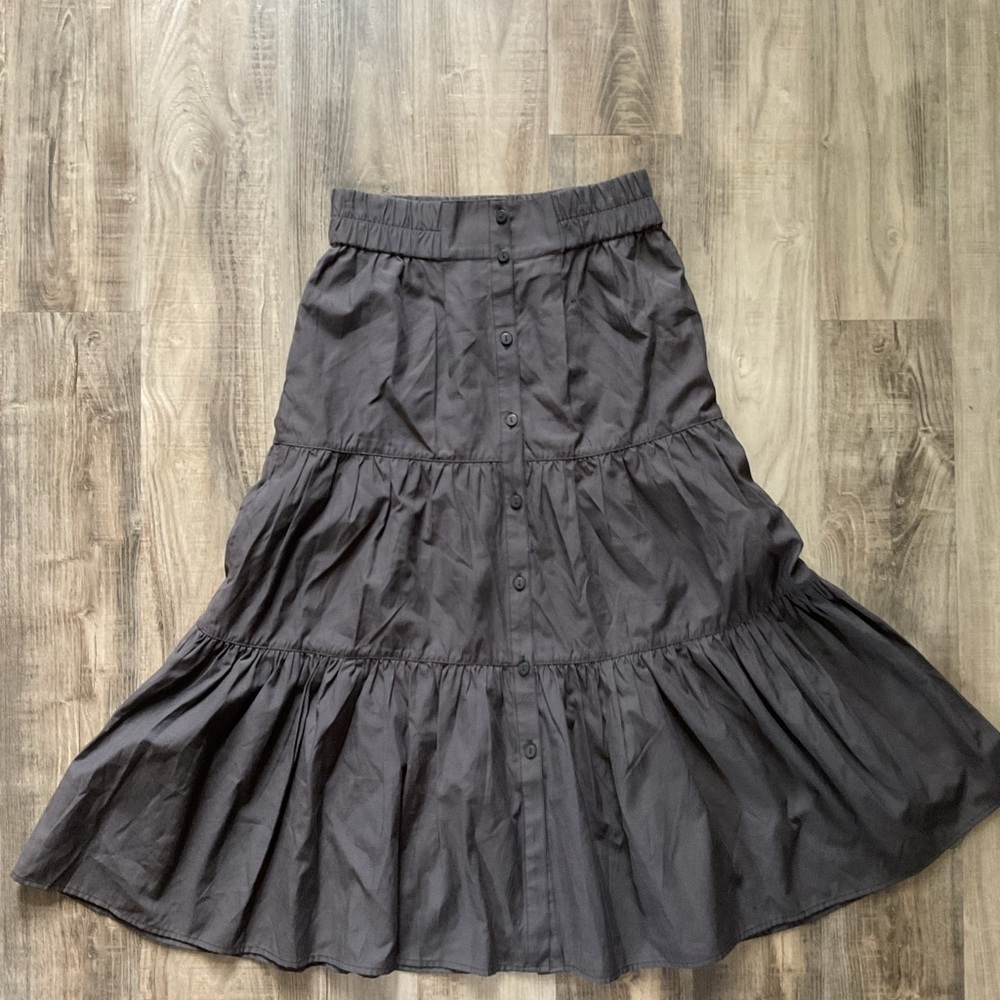 Brochu Walker The Havana Tiered Midi Skirt Gray Womens Size XS Button Up